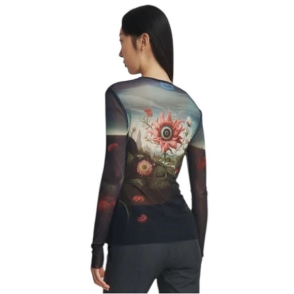 Monse Rose Printed Mesh Top Long Sleeve in Sheer Fabric Size Small - Picture 3 of 11